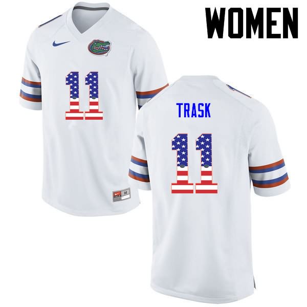 Women's NCAA Florida Gators Kyle Trask #11 Stitched Authentic USA Flag Fashion Nike White College Football Jersey RJX7365NU